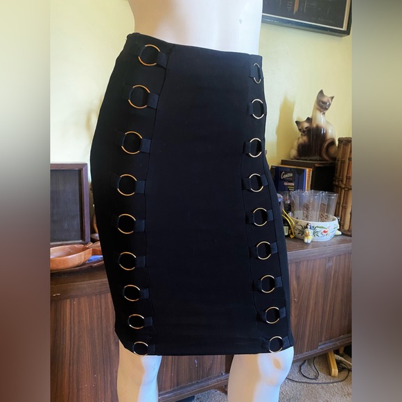 Ladies bondage Goth night club o ring  bodycon party midi sexy Vamp skirt glam - Picture 3 of 5